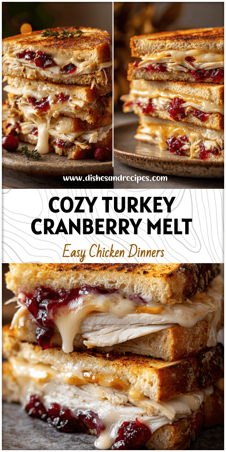 Golden Grilled Cheese Sandwich filled with melted cheese, turkey slices, and cranberry sauce on a rustic plate.